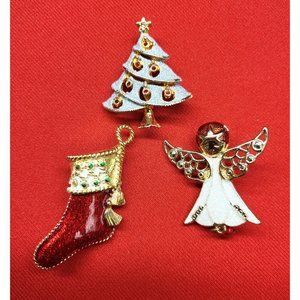 Christmas Pins/ Brooches Set Of 3 Christmas Tree,… - image 1